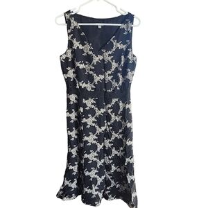 Ann Taylor sz 6 silk embroidered look floral print black & white dress
